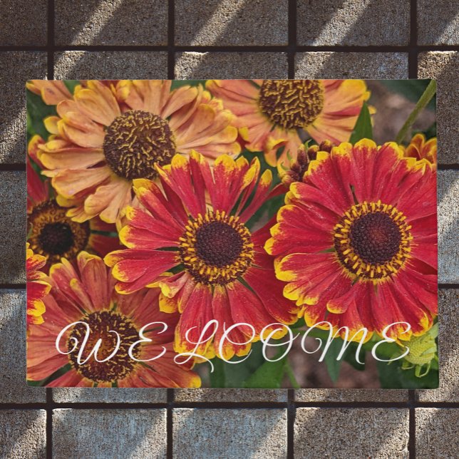 Helenium Autumnale Blooms Floral Welcome Doormat (In Situ)