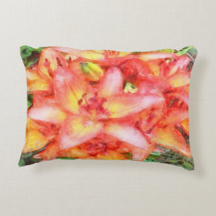Helen's Coral Coloured Lilies Watercolor Decorative Cushion