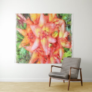 Helen's Coral Coloured Lilies Watercolor Tapestry