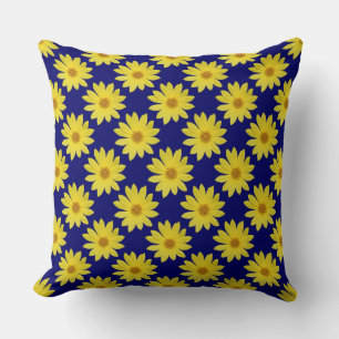 Helianthus 'Lemon Queen' Pattern - Dark Blue Cushion