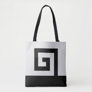 Helicoidal abstract design in black & almost white tote bag