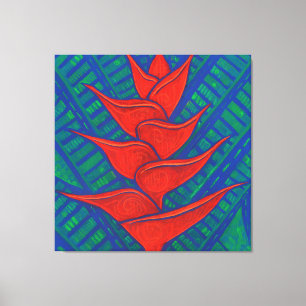 Heliconia Flower, Abstract Floral Art Painting Red Canvas Print