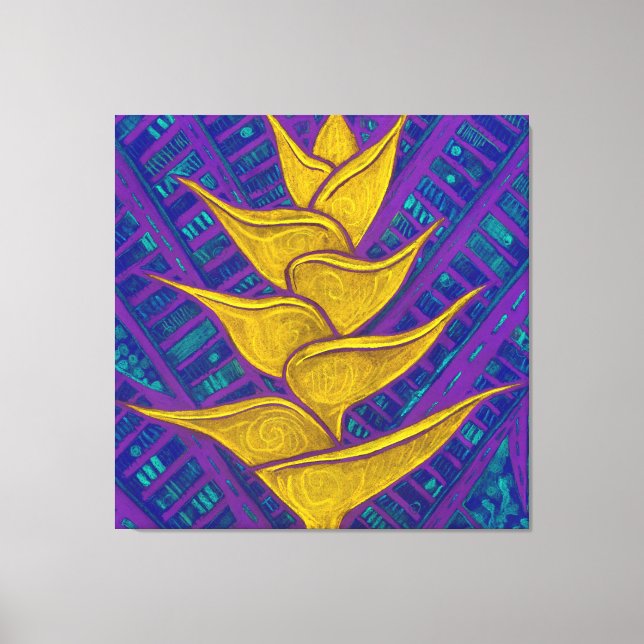 Heliconia Flower, Abstract Floral Painting Yellow Canvas Print (Front)