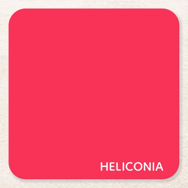 Heliconia red colour name square paper coaster (Front)