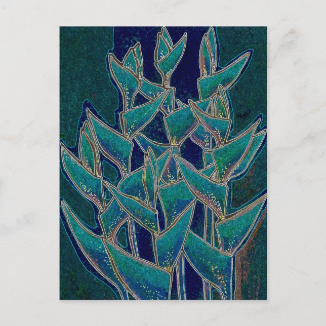 Heliconia Rostrata Tropical Flower Floral Art Teal Postcard (Front)