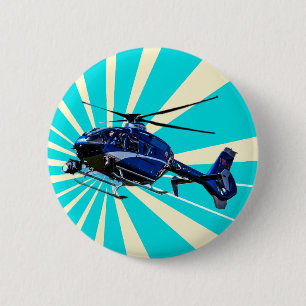Helicopter 6 Cm Round Badge