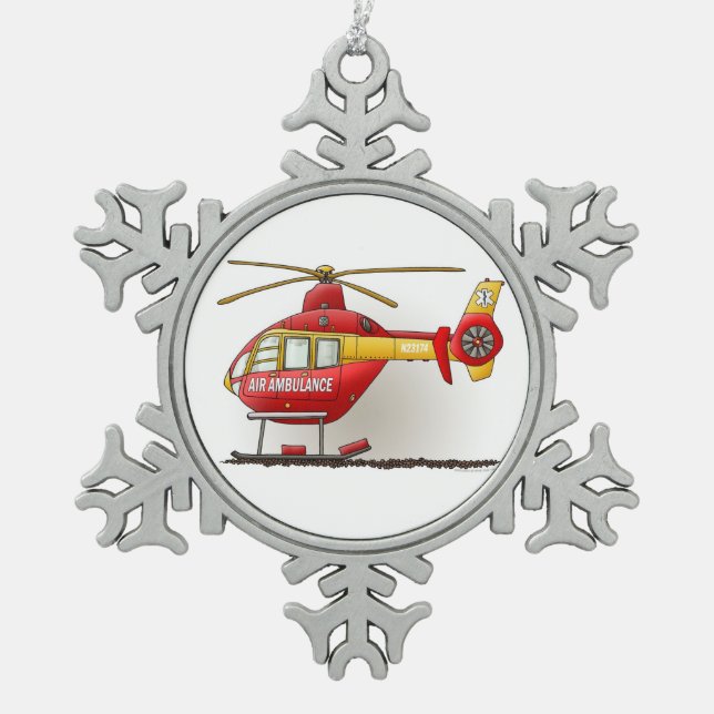 Helicopter Ambulance Snowflake Pewter Christmas Ornament (Front)
