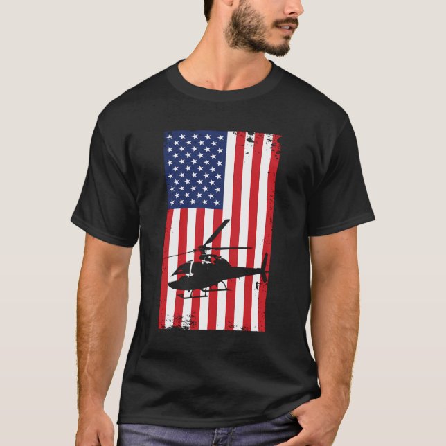 Helicopter American Flag Pilot Aviation Flying Hel T-Shirt (Front)