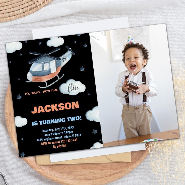 Helicopter Birthday Invitations Black BK w photo (Helicopter Birthday Invitations Black BK w photo)