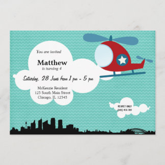 Helicopter Birthday theme (Blue) Invitation
