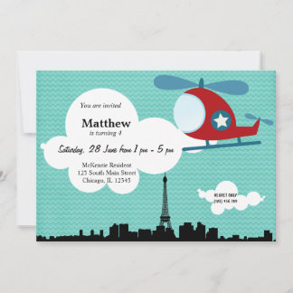 Helicopter Birthday theme (Blue) Invitation