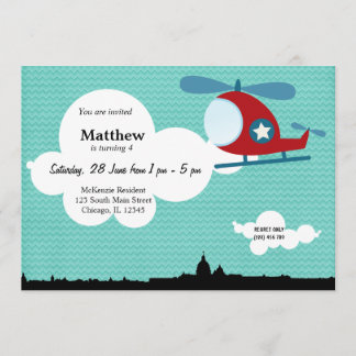 Helicopter Birthday theme (Blue) Invitation