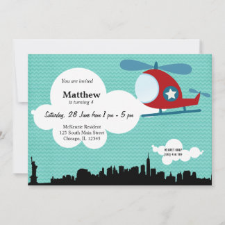 Helicopter Birthday theme (Blue) Invitation