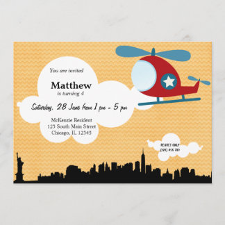 Helicopter Birthday theme (Orange) Invitation