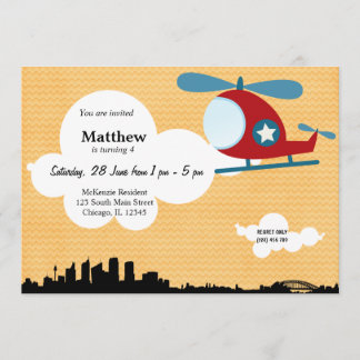 Helicopter Birthday theme (Orange) Invitation
