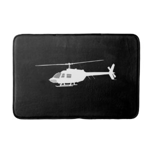 Helicopter Chopper Silhouette Flying Black Bath Mat