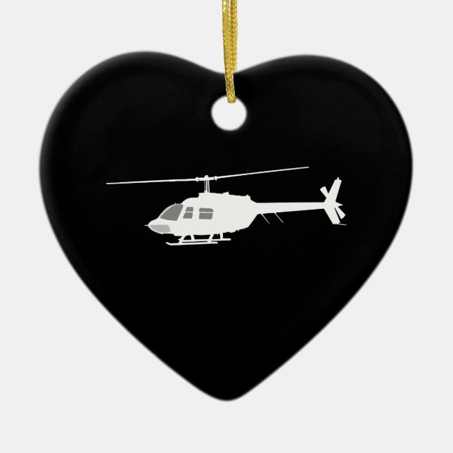 Helicopter Chopper Silhouette Flying Black Ceramic Tree Decoration (Front)