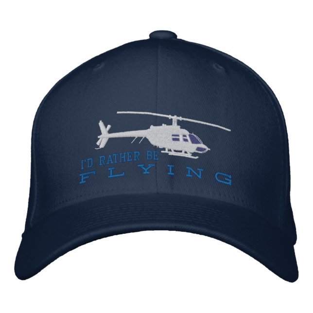 Helicopter Chopper Silhouette Rather Be Flying Embroidered Hat (Front)
