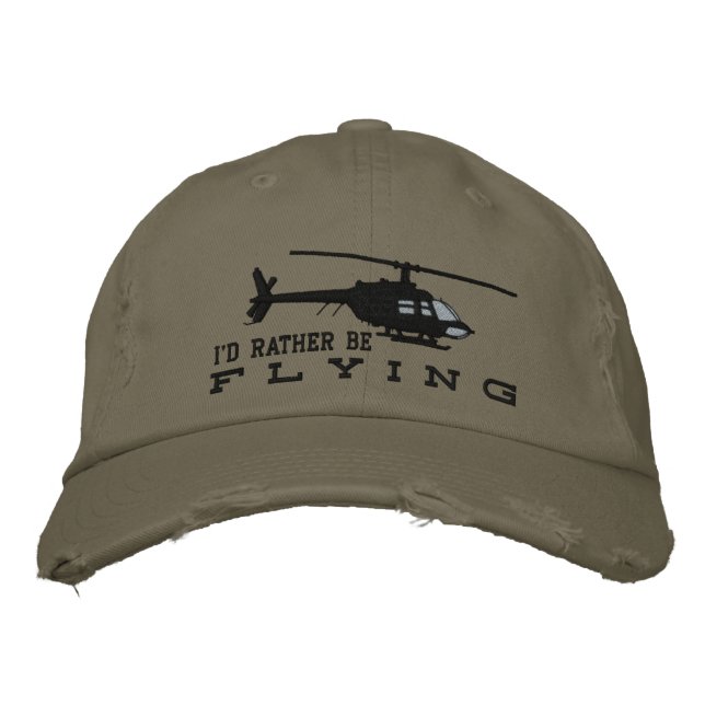 Helicopter Chopper Silhouette Rather Be Flying Embroidered Hat (Front)