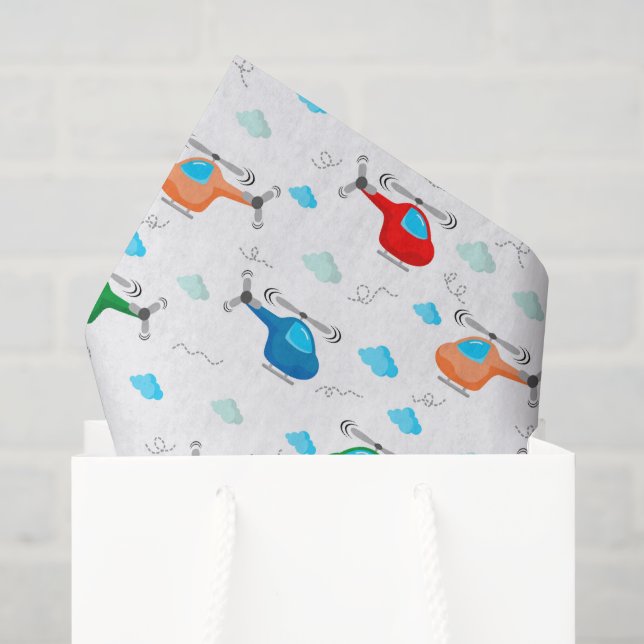Helicopter Decoupage Paper, Aircraft Birthday Tissue Paper (Gift Bag)