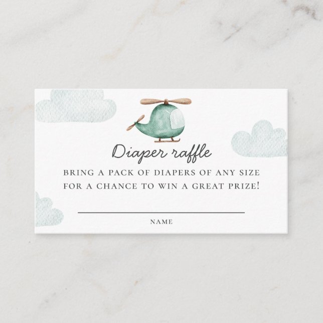 Helicopter Diaper Raffle Ticket | Baby Shower Game Enclosure Card (Front)