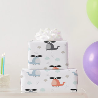 helicopter floating in the sky and with clouds wrapping paper