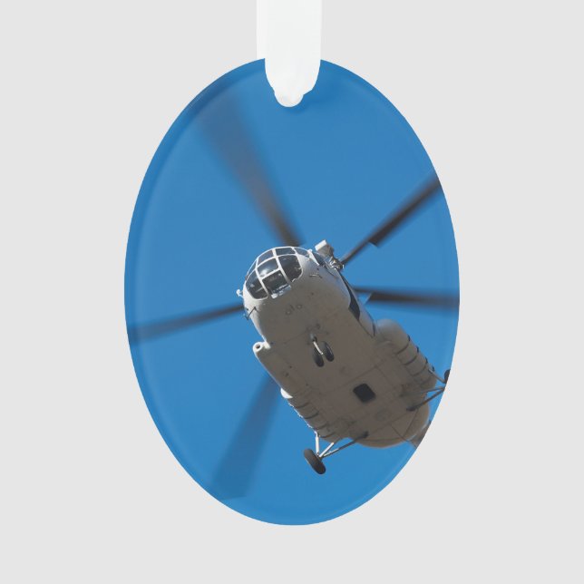Helicopter Hovering in Blue Sky Ornament (Front)