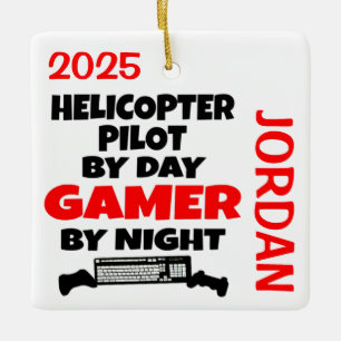 Helicopter Pilot Loves Playing Video Games Ceramic Ornament