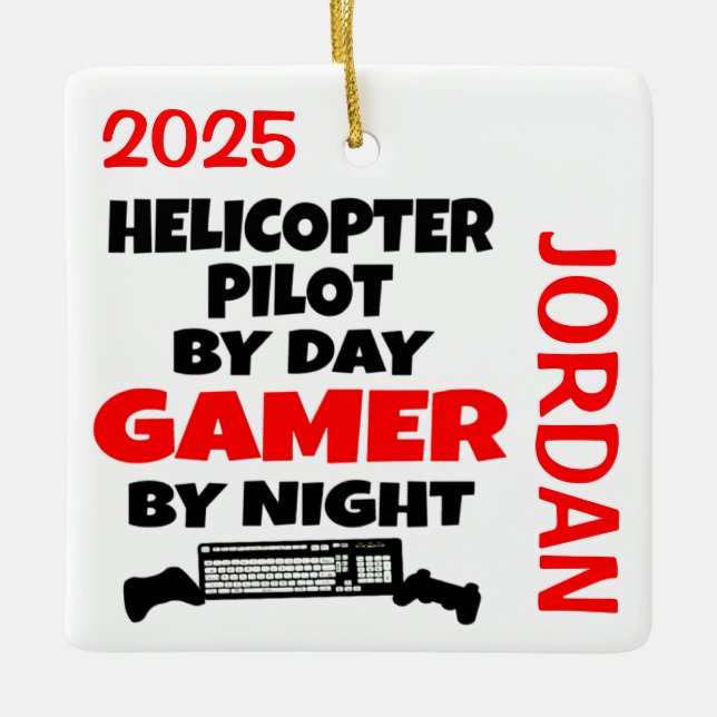 Helicopter Pilot Loves Playing Video Games Ceramic Ornament (Front)