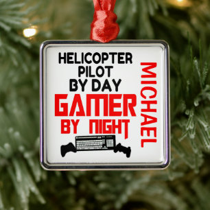 Helicopter Pilot Loves Playing Video Games Metal Tree Decoration