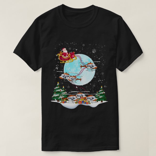 Helicopter Reindeer Santa's Sleigh Pilot Christmas T-Shirt (Design Front)