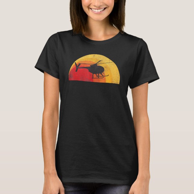 Helicopter Silhouette Md 500 Sunset Pilot T-Shirt (Front)