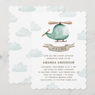 Helicopter & Sky It’s a Boy Aviation Baby Shower Invitation