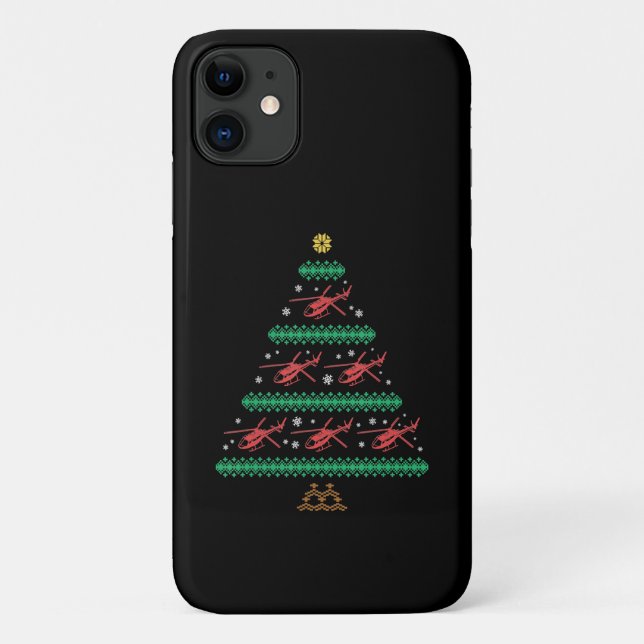 Helicopter Ugly Christmas Pilot Xmas Tree Gift Case-Mate iPhone Case (Back)