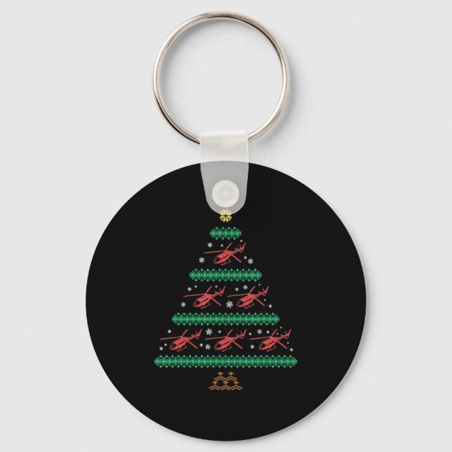 Helicopter Ugly Christmas Pilot Xmas Tree Gift Key Ring (Front)