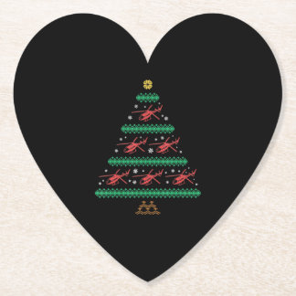 Helicopter Ugly Christmas Pilot Xmas Tree Gift Paper Coaster
