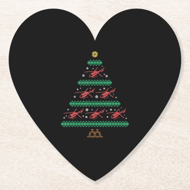Helicopter Ugly Christmas Pilot Xmas Tree Gift Paper Coaster (Front)