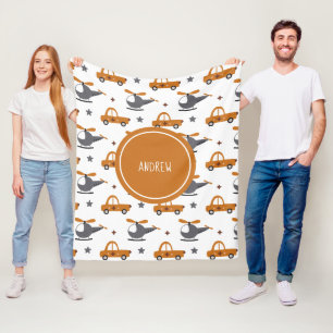 Helicopters and Cars Kid Toys Pattern & Boy Name Fleece Blanket