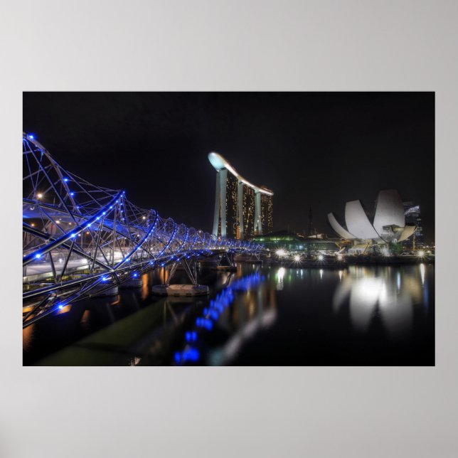 Helix Bridge Singapore River at Night Poster (Front)