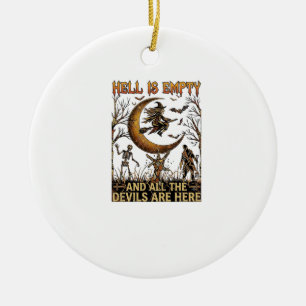 Hell Is Empty Halloween Witch Crescent Moon Skelet Ceramic Tree Decoration