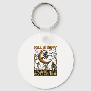Hell Is Empty Halloween Witch Crescent Moon Skelet Key Ring
