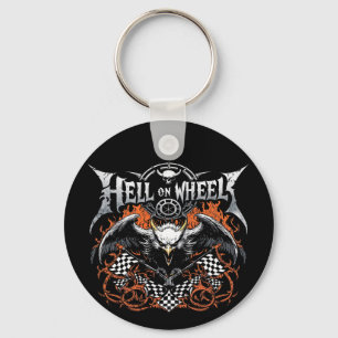 Hell On Wheels Racing Motorsport Checkered Flag  Key Ring