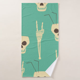 Hell party seamless pattern. Human skulls as goble Bath Towel