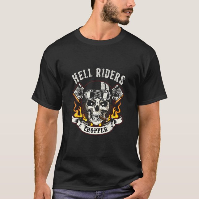 Hell Rider Chopper Biker Skull T-Shirt (Front)