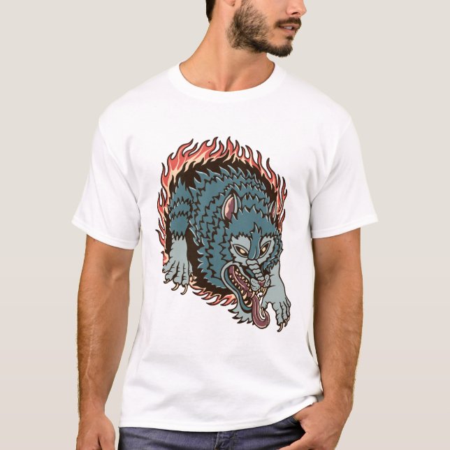 Hell wolf colourful  tattoo illustration T-Shirt (Front)