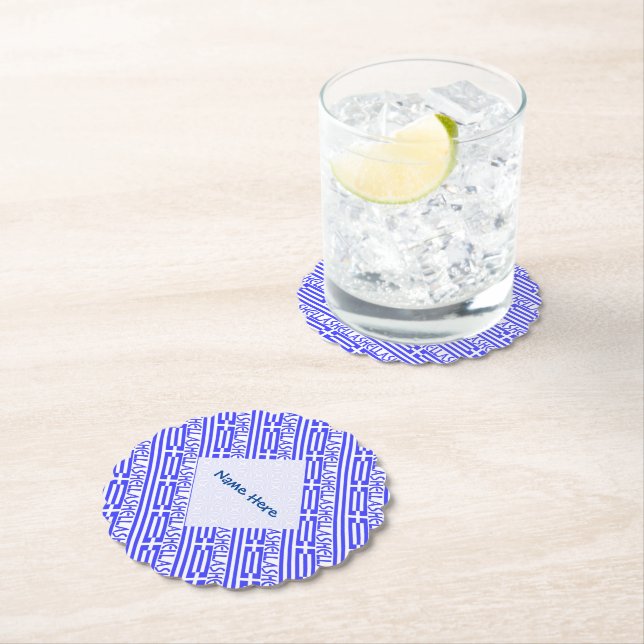 Hellas Greek Flag Tiled Blue Personalisation  Paper Coaster (Insitu)