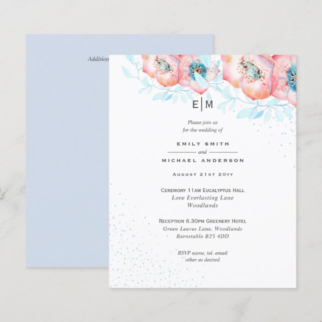 Hellebore Blue Dusty Rose Wedding Reception BUDGET (Front/Back)