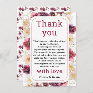 Hellebore Floral Burgundy Wedding Thank You