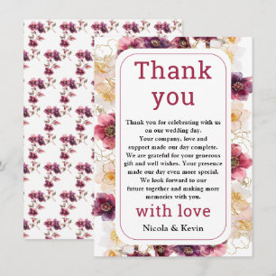 Hellebore Floral Burgundy Wedding Thank You Card