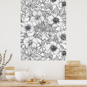 Hellebores in black and white poster